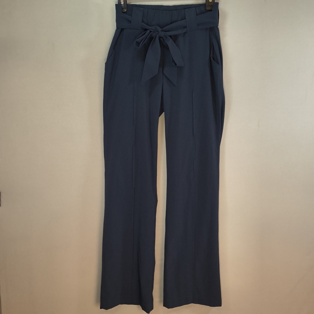 Athleta Navy High-Waist Wide Leg Tie-Front Pants